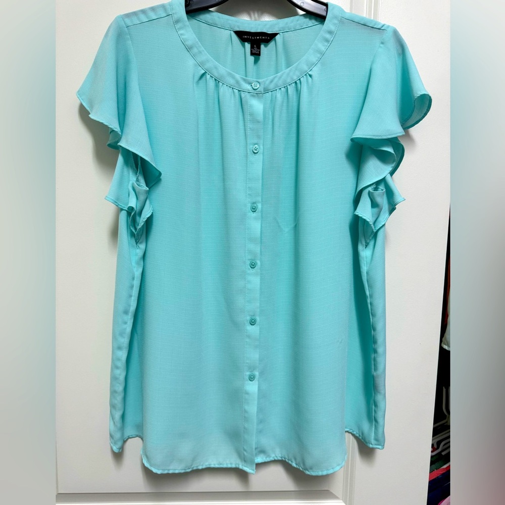 Investments ruffle sleeve blouse L